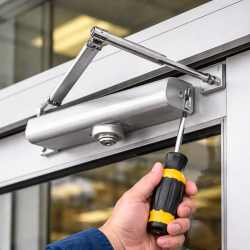 door closer on a commercial door